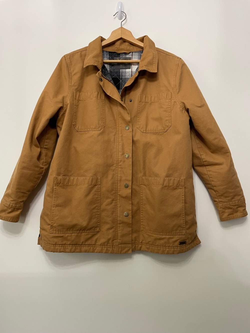 Cabela’s Barn Chore Brown Utility Jacket with Quilted Plaid Lining, size XL
